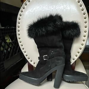 Ralph Lauren black suede boots w fur